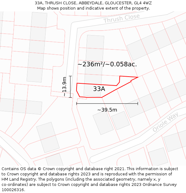 33A, THRUSH CLOSE, ABBEYDALE, GLOUCESTER, GL4 4WZ: Plot and title map