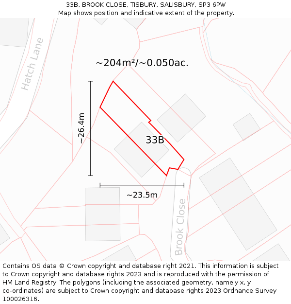 33B, BROOK CLOSE, TISBURY, SALISBURY, SP3 6PW: Plot and title map