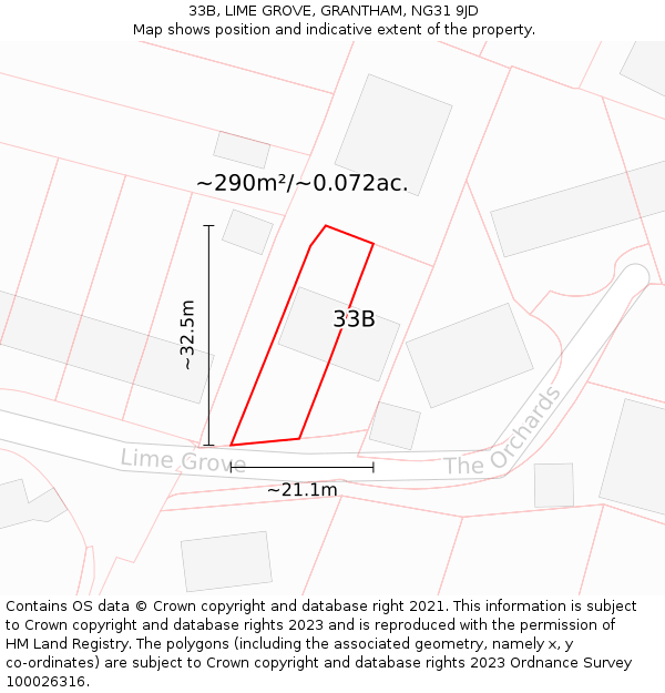 33B, LIME GROVE, GRANTHAM, NG31 9JD: Plot and title map