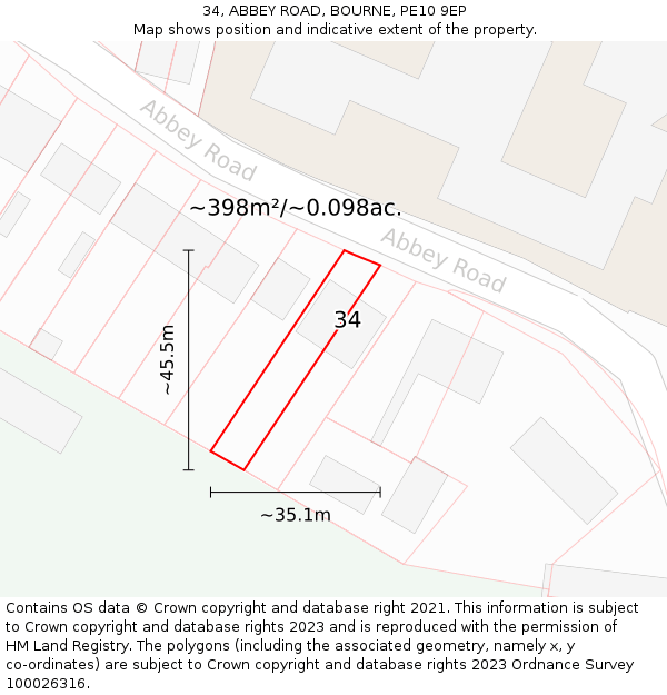 34, ABBEY ROAD, BOURNE, PE10 9EP: Plot and title map