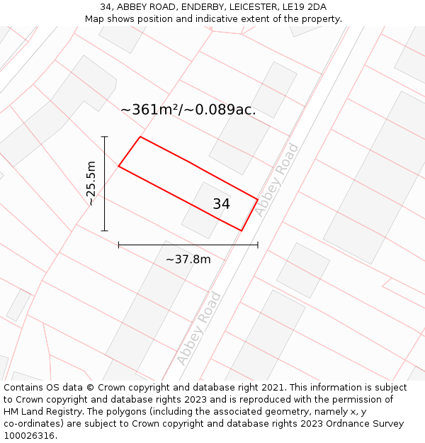34, ABBEY ROAD, ENDERBY, LEICESTER, LE19 2DA: Plot and title map