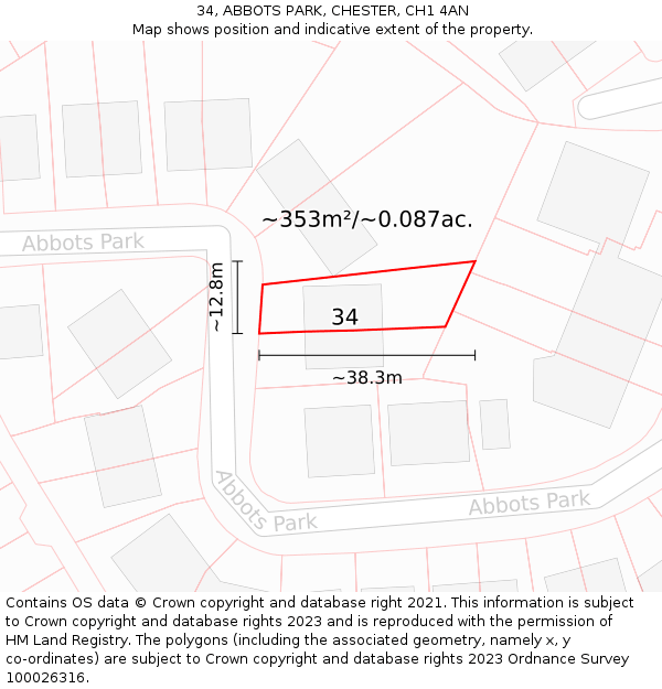 34, ABBOTS PARK, CHESTER, CH1 4AN: Plot and title map