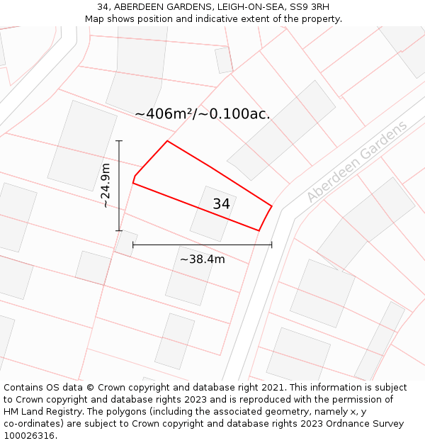 34, ABERDEEN GARDENS, LEIGH-ON-SEA, SS9 3RH: Plot and title map