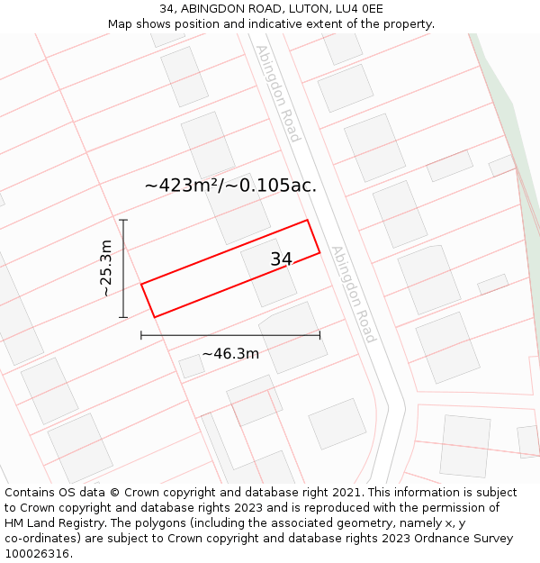 34, ABINGDON ROAD, LUTON, LU4 0EE: Plot and title map