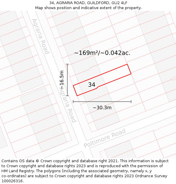 34, AGRARIA ROAD, GUILDFORD, GU2 4LF: Plot and title map