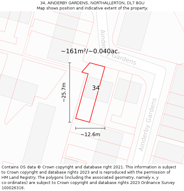 34, AINDERBY GARDENS, NORTHALLERTON, DL7 8GU: Plot and title map