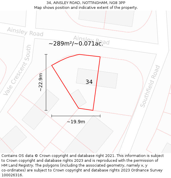 34, AINSLEY ROAD, NOTTINGHAM, NG8 3PP: Plot and title map