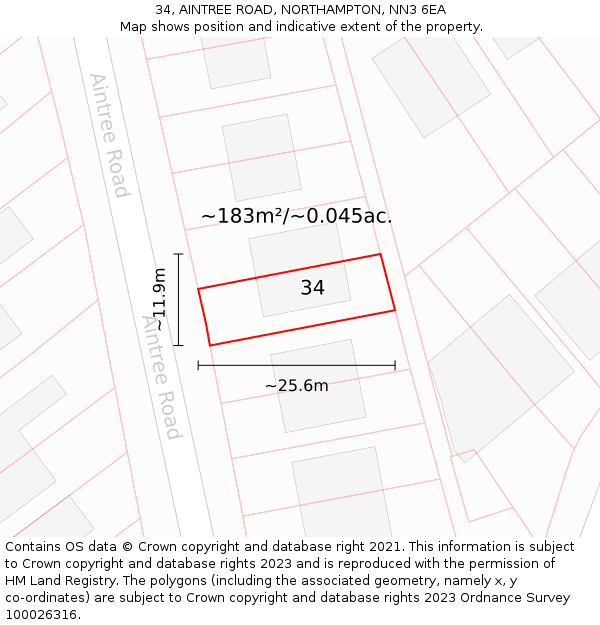 34, AINTREE ROAD, NORTHAMPTON, NN3 6EA: Plot and title map