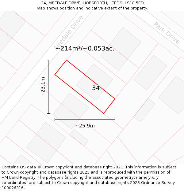 34, AIREDALE DRIVE, HORSFORTH, LEEDS, LS18 5ED: Plot and title map