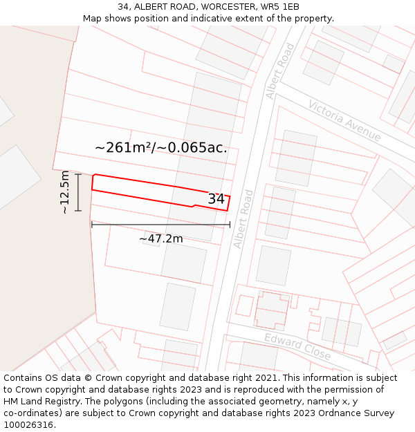 34, ALBERT ROAD, WORCESTER, WR5 1EB: Plot and title map