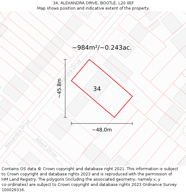 34, ALEXANDRA DRIVE, BOOTLE, L20 0EF: Plot and title map