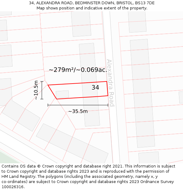 34, ALEXANDRA ROAD, BEDMINSTER DOWN, BRISTOL, BS13 7DE: Plot and title map