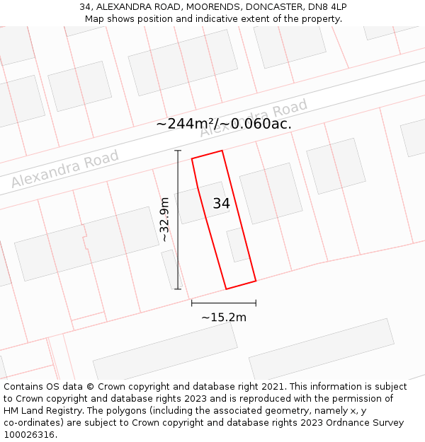 34, ALEXANDRA ROAD, MOORENDS, DONCASTER, DN8 4LP: Plot and title map