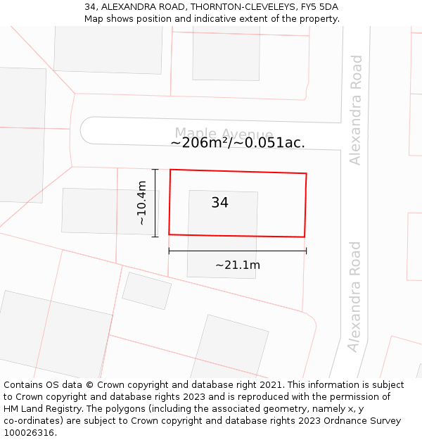 34, ALEXANDRA ROAD, THORNTON-CLEVELEYS, FY5 5DA: Plot and title map