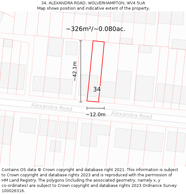 34, ALEXANDRA ROAD, WOLVERHAMPTON, WV4 5UA: Plot and title map