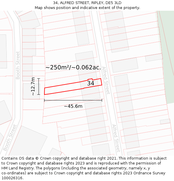 34, ALFRED STREET, RIPLEY, DE5 3LD: Plot and title map