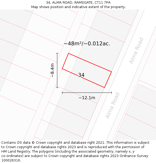 34, ALMA ROAD, RAMSGATE, CT11 7PA: Plot and title map