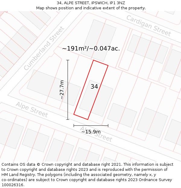34, ALPE STREET, IPSWICH, IP1 3NZ: Plot and title map