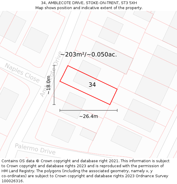 34, AMBLECOTE DRIVE, STOKE-ON-TRENT, ST3 5XH: Plot and title map
