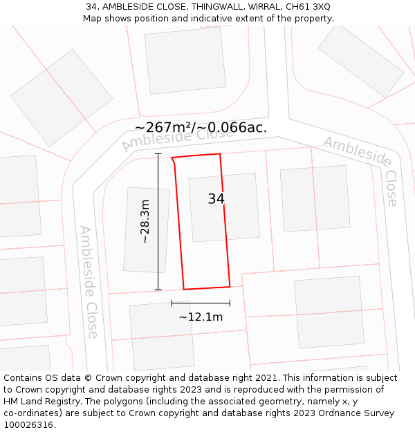 34, AMBLESIDE CLOSE, THINGWALL, WIRRAL, CH61 3XQ: Plot and title map