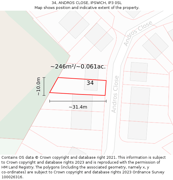 34, ANDROS CLOSE, IPSWICH, IP3 0SL: Plot and title map