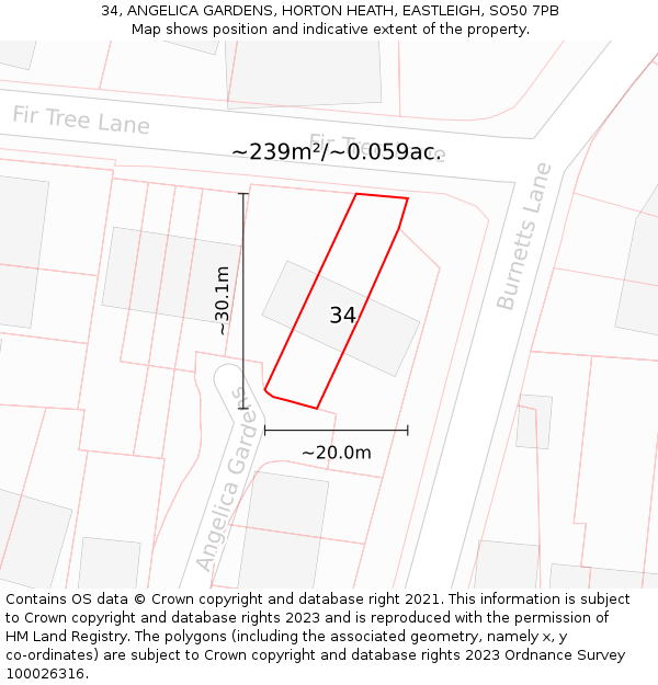 34, ANGELICA GARDENS, HORTON HEATH, EASTLEIGH, SO50 7PB: Plot and title map