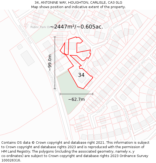 34, ANTONINE WAY, HOUGHTON, CARLISLE, CA3 0LG: Plot and title map