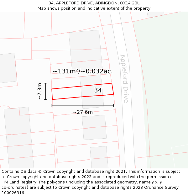 34, APPLEFORD DRIVE, ABINGDON, OX14 2BU: Plot and title map