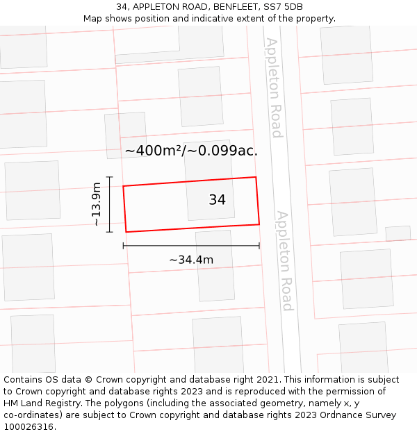 34, APPLETON ROAD, BENFLEET, SS7 5DB: Plot and title map