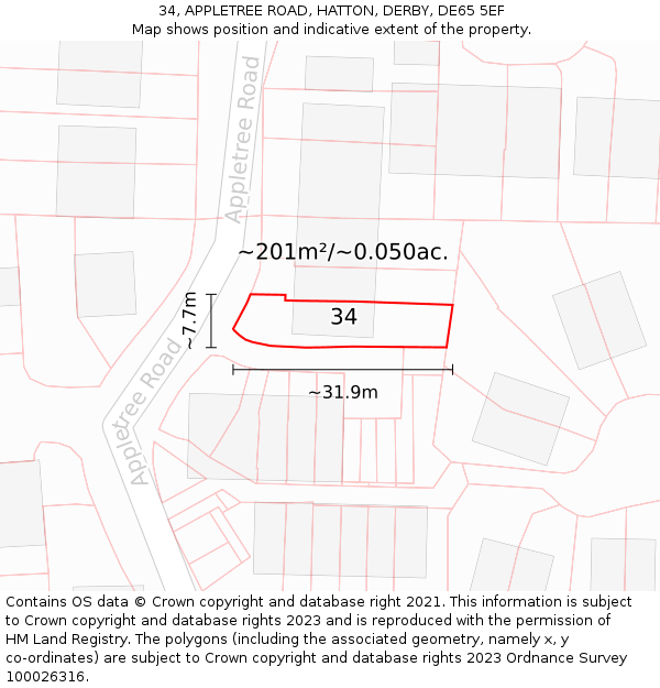 34, APPLETREE ROAD, HATTON, DERBY, DE65 5EF: Plot and title map