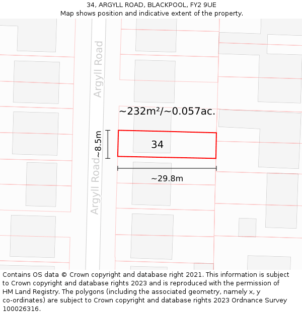 34, ARGYLL ROAD, BLACKPOOL, FY2 9UE: Plot and title map
