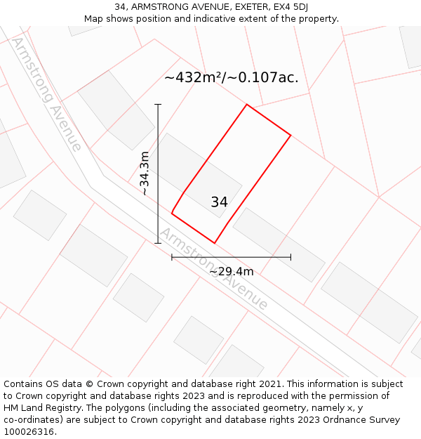 34, ARMSTRONG AVENUE, EXETER, EX4 5DJ: Plot and title map