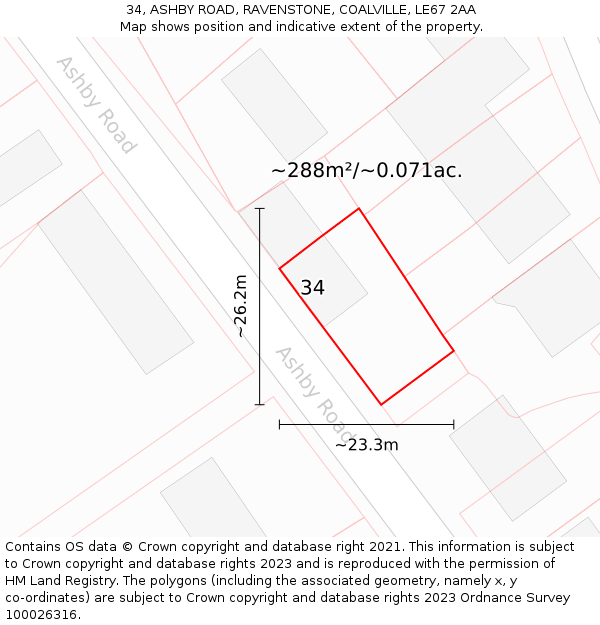 34, ASHBY ROAD, RAVENSTONE, COALVILLE, LE67 2AA: Plot and title map