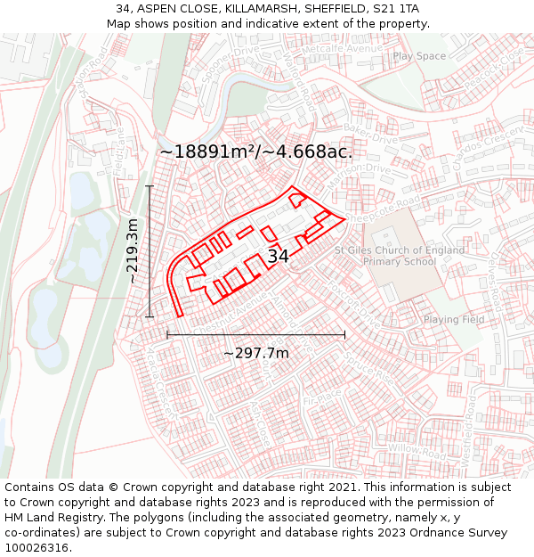 34, ASPEN CLOSE, KILLAMARSH, SHEFFIELD, S21 1TA: Plot and title map
