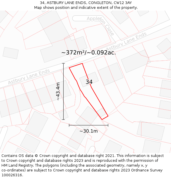 34, ASTBURY LANE ENDS, CONGLETON, CW12 3AY: Plot and title map