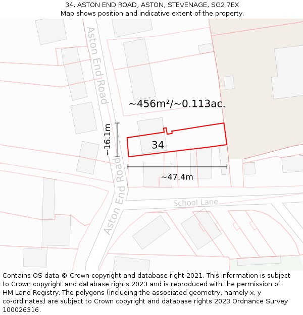 34, ASTON END ROAD, ASTON, STEVENAGE, SG2 7EX: Plot and title map