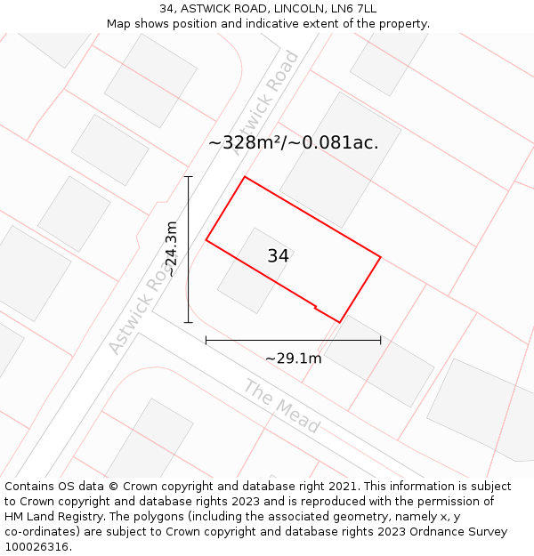 34, ASTWICK ROAD, LINCOLN, LN6 7LL: Plot and title map