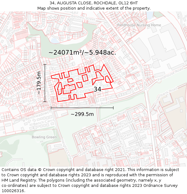 34, AUGUSTA CLOSE, ROCHDALE, OL12 6HT: Plot and title map