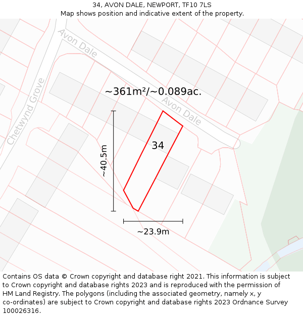 34, AVON DALE, NEWPORT, TF10 7LS: Plot and title map