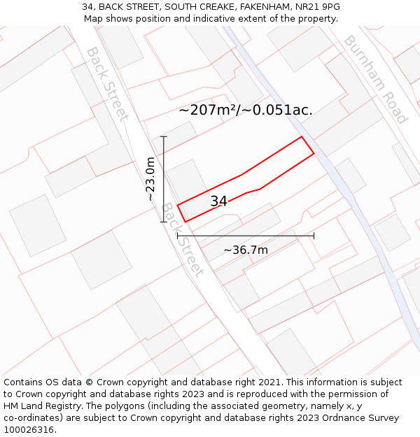 34, BACK STREET, SOUTH CREAKE, FAKENHAM, NR21 9PG: Plot and title map