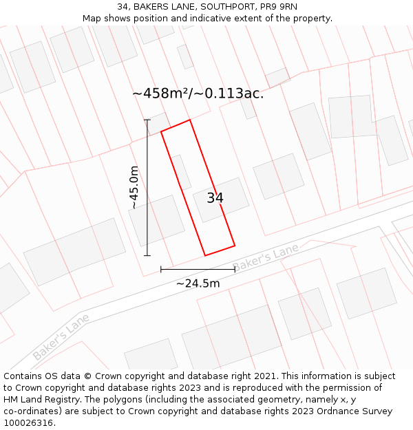 34, BAKERS LANE, SOUTHPORT, PR9 9RN: Plot and title map