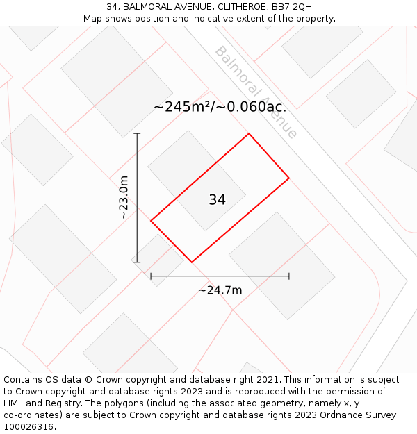 34, BALMORAL AVENUE, CLITHEROE, BB7 2QH: Plot and title map
