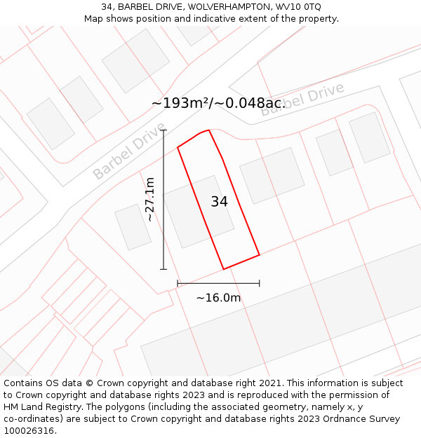 34, BARBEL DRIVE, WOLVERHAMPTON, WV10 0TQ: Plot and title map