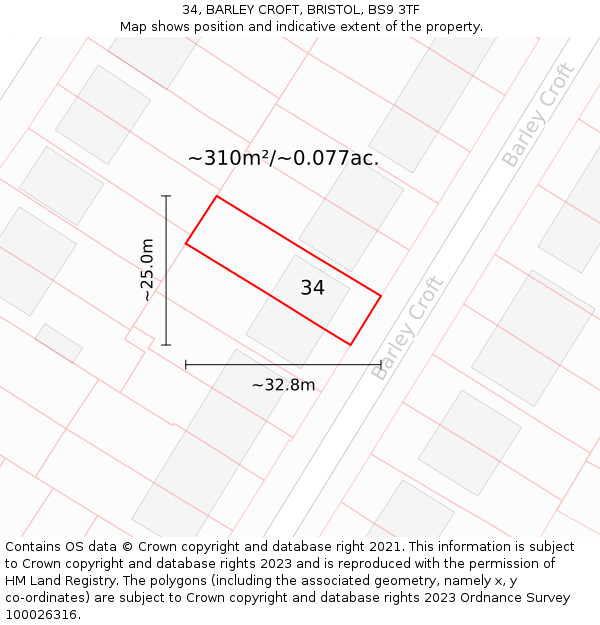 34, BARLEY CROFT, BRISTOL, BS9 3TF: Plot and title map