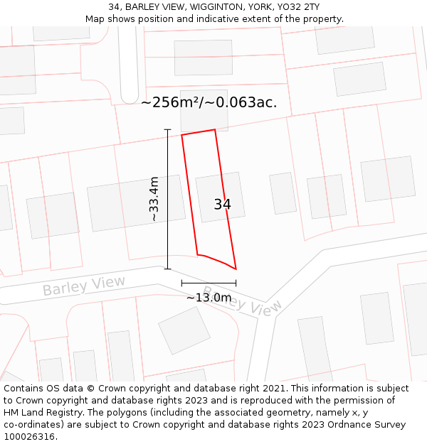 34, BARLEY VIEW, WIGGINTON, YORK, YO32 2TY: Plot and title map