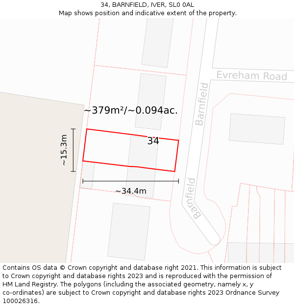 34, BARNFIELD, IVER, SL0 0AL: Plot and title map