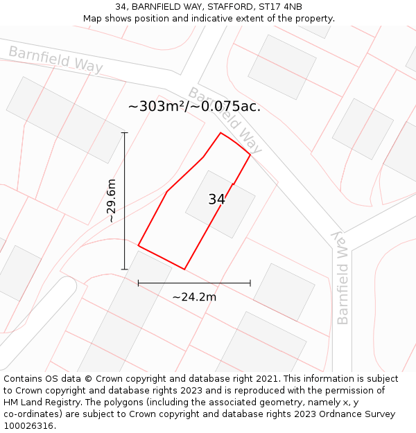 34, BARNFIELD WAY, STAFFORD, ST17 4NB: Plot and title map