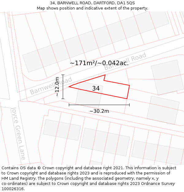34, BARNWELL ROAD, DARTFORD, DA1 5QS: Plot and title map