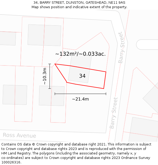 34, BARRY STREET, DUNSTON, GATESHEAD, NE11 9AS: Plot and title map