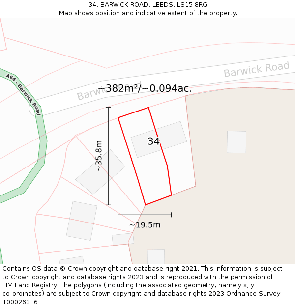34, BARWICK ROAD, LEEDS, LS15 8RG: Plot and title map